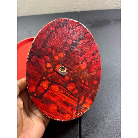 Vtg Santa Trinket Box Lamenated Night Stars Black Stripes Keepsake - Picture 7 of 8